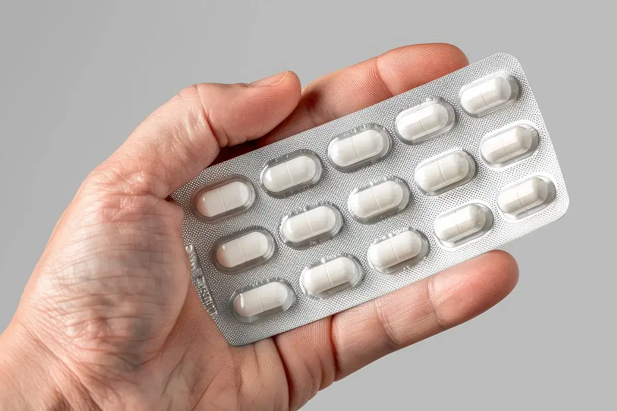 Gefüllte Tablettenverpackung in einer Hand