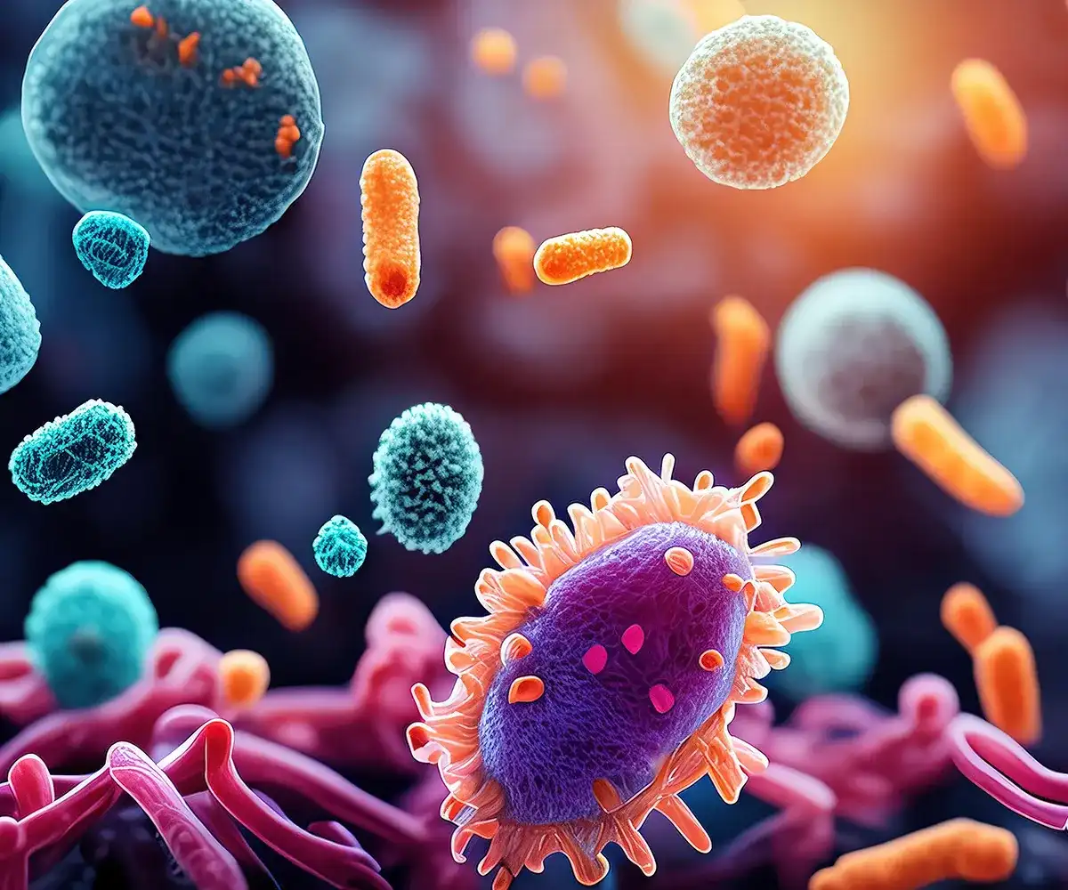 Pilzinfektion Hautflechte Kleiepilze Wirkung Clotrimazol Schemadarstellung von unterschiedlichen Bakterien